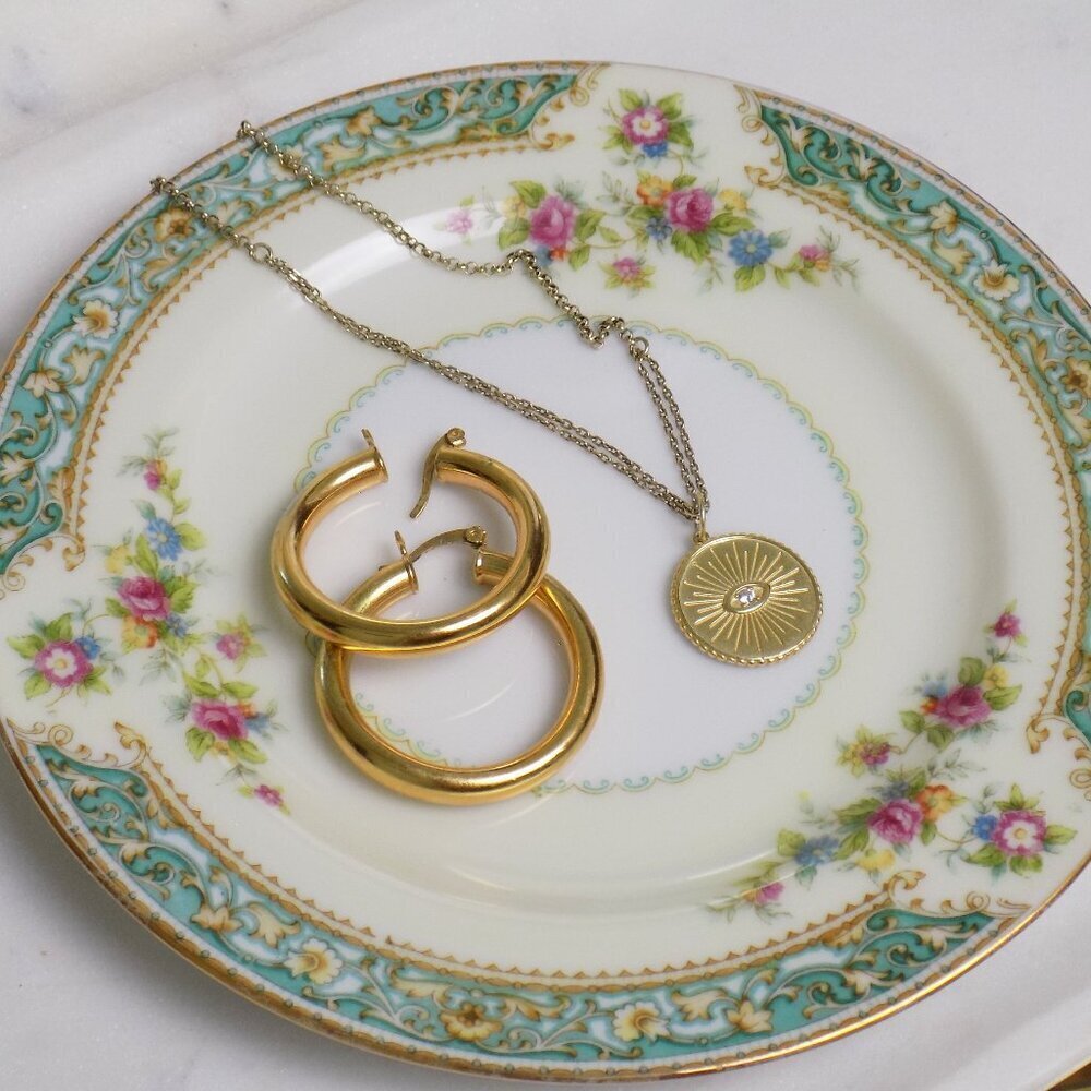 vintage trinket dish jewelry ring earring tray anthro decor floral cotta… - Picture 4 of 4